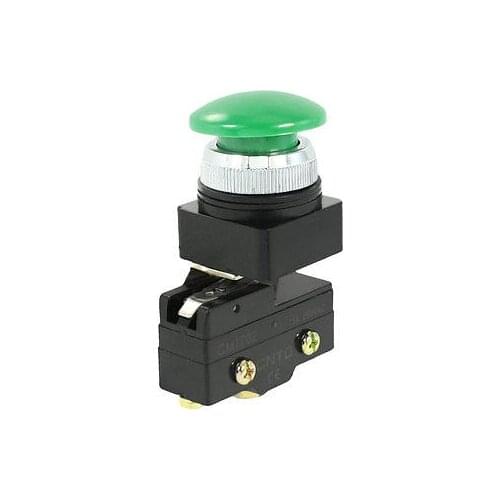 Green Cap 3-Terminals 25mm Threaded Mounted Micro Switch AC 250V 15A