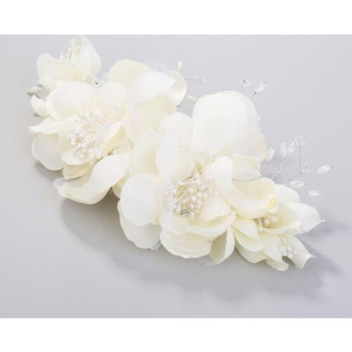 Women Hair Decoration Bridal Head Flower Fabric Color Flower Hairpin Pearl Beaded Wedding Headdress Prom Party Hair Clip Comb