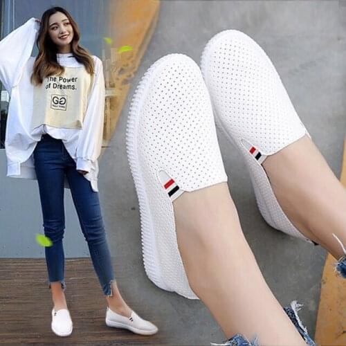 Miaoguan Women Sneakers White Flats Cut-Out Woman Loafers Leather Slip On Shoes Low Heels Casual Shoes Espadrilles Ladies Shoes