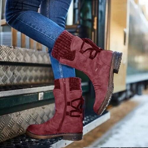 2020 Hot New Autumn Early Winter Shoes Women Flat Heel Boots Fashion Knitting Patchwork Womens Boots Woman Short Botas