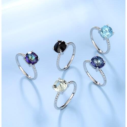 GEMS BALLET 925 Sterling Silver Gemstone Ring For Women Natural Birthstone Infinity Ball Band Ring Stackable Rings Fine Jewelry