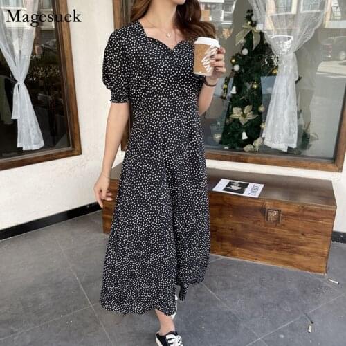 Vintage Petal Collar Floral Dress Puff Sleeve Women Korean Print Summer Dress Female Loose Plus Size Party Dresses Vestido 15358