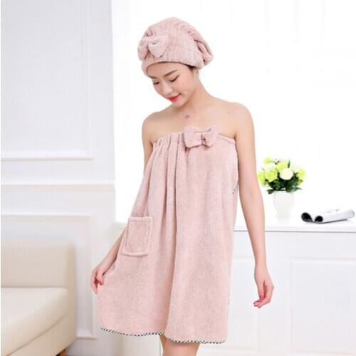 1Set Towelling Bathrobe Bathroom Soft Microfiber Magic Absorbent Bath Towel Dress With Hair Quick Dry Towels For Women