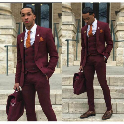 Dark Red 2020 Summer Beach Wedding Tuxedos Two Button Mens Groom Suits Notched Lapel Slim Fit Prom Party Blazer Jacket 3 Pieces