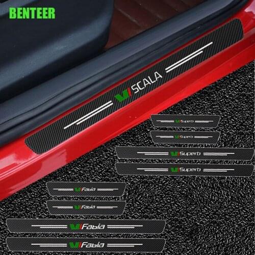 4pcs Carbon fiber car door protection sticker for Skoda Octavia 2 A7 A5 Fabia 3 Rapid Superb 3 Kodiaq Scala Karoq Kamiq