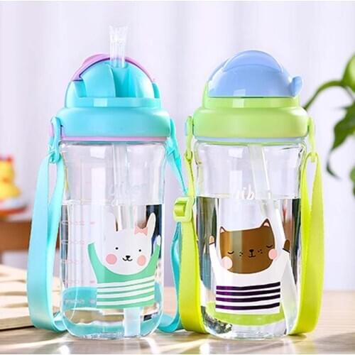 430ml Infant Baby Feeding Straw Portable Handle PP Kid Toddler Bottles Sippy Baby Training Drinking Cups