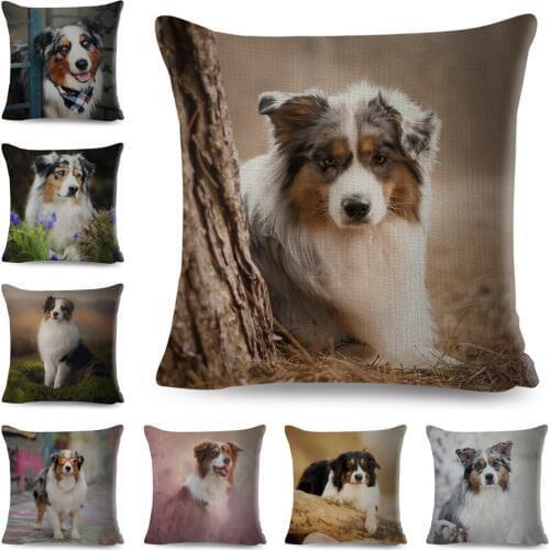 Australian Shepherd Pillow Case Linen Cushion Cover for Sofa Home Chidren Room Decor Pet Dog Animal Pillowcase Covers 45*45cm