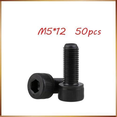 Free Shipping 50pcs/Lot Metric Thread M5x12 mm M5*12 mm Black Hex Socket Head Cap Screw Bolts m5 screws stainless nails,bolts