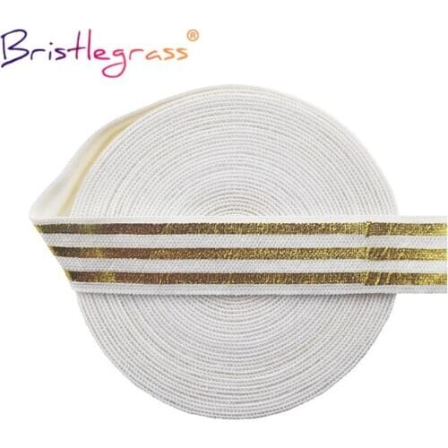 BRISTLEGRASS 2 5 10 Yard 5/8" 15mm Gold Line Stripe Foil Print Foldover Elastic FOE Spandex Band Tape Hair Tie Dress Sewing Trim