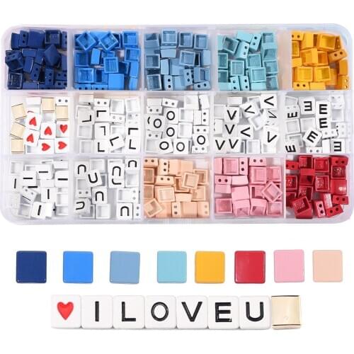 300ps/box square enamel tile beads bohomian diy colorblock stacking bead bracelet jewelry making myuki tila bead wholesale beads