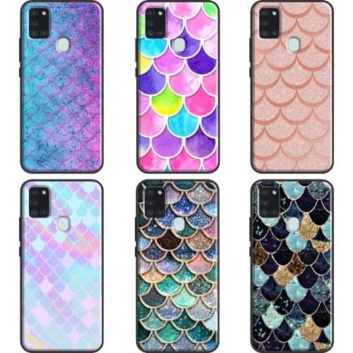 Watercolor Faux Glitter Mermaid Scales Case For Samsung A32 A42 A12 A52 A72 A02 A20 A30 A40 A50 A70 A31 A51 A71 A20e A21S Coque