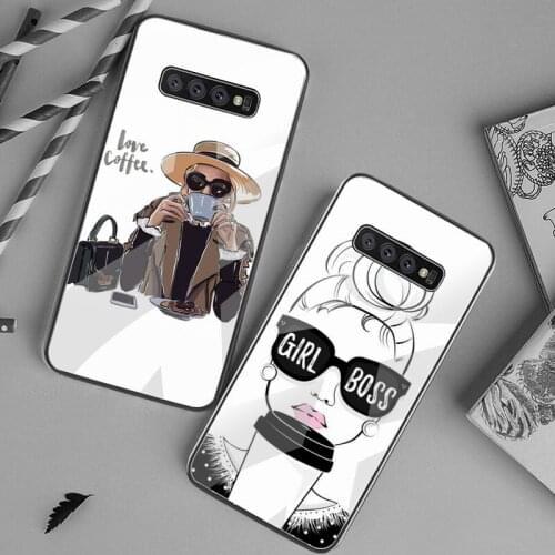 Princess Female Boss Coffee Phone Case Tempered Glass For Samsung S20 Plus S7 S8 S9 S10 Plus Note 8 9 10 Plus