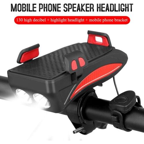 4 in 1 Bicycle Phone Holder+Light+Bell+Charging Motorcycle Support GPS Mount With Light Bike Handlebar Smartphone Mount Stand