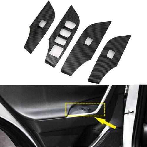 For Toyota RAV4 2019-2020 ABS Carbon Fiber Look Car Accessories Interior Door Window Button Armrest Decoration Cover Trim 4PCS