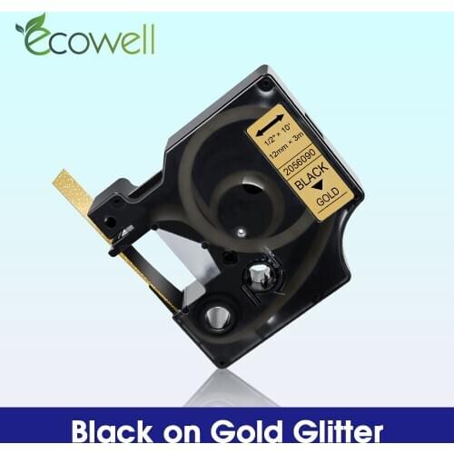 Ecowell Black on Gold Glitter 2056090 12mm label Compatible for Dymo d1 label tape for Dymo LabelManager 210D 160 280 420P 360D