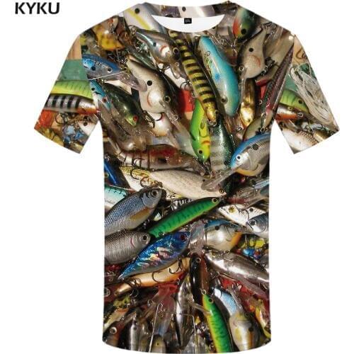 KYKU Fish 3d T Shirt Men Hip Hop Tshirt Fisherman Tropical Print T-shirt Funny T Shirts Summer Fishinger Animal Mens Clothing
