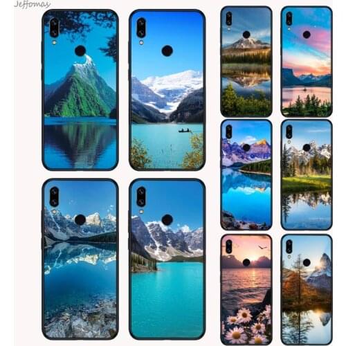 Mountain lake blue sky white clouds snow mountain glacial river Phone Case For Xiaomi Redmi Note 4 4x 5 6 7 8 pro S2 PLUS 6A PRO