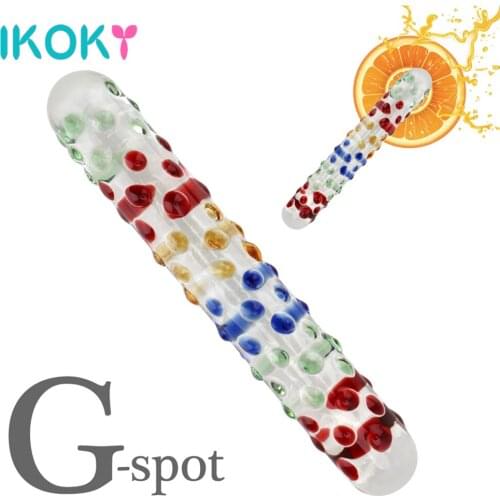 IKOKY Crystal Glass Dildo Artificial Penis Sex Products Vaginal Anal Stimulation Sex Toys for Women Long Anal Beads Butt Plug