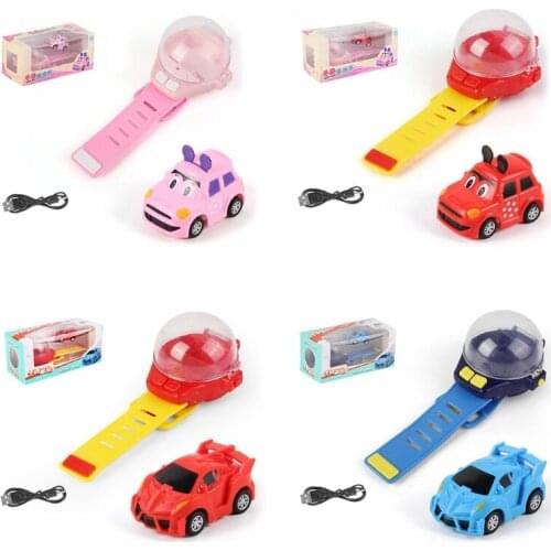 L38E Novelty Toy for Kids Wearable Watch RC Car Toy Watch Car Mini USB Gadget Flexible Rechargeable Cartoon Watch Car 4 Color