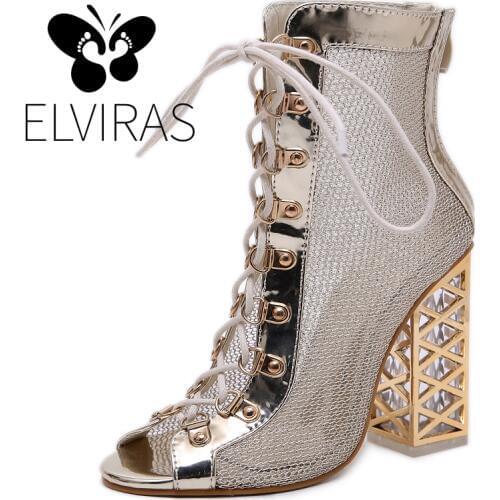 Fashion retro womens shoes lace metal style hollow square shoes high-heeled cross belt womens boots sandals