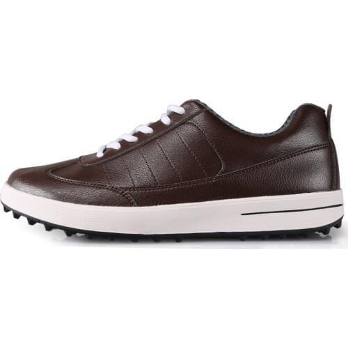 Mens Golf Shoe Sports Shoes Top Layer Leather Waterproof Breathable High Quality(brown)