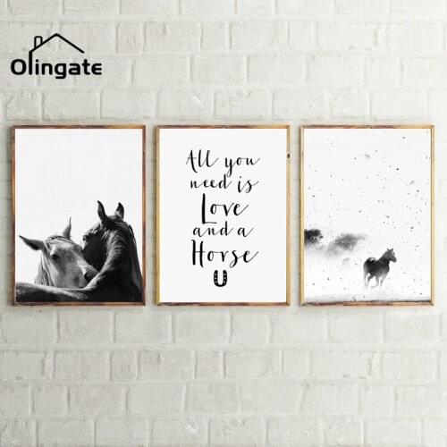 Nordic Style Black White Animals Canvas Prints Realist Run Horses Wall Picture Poster One Piece Canvas Art Living Room Home Dec