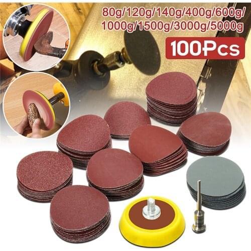 100Pcs 1" 25mm Sandpaper Disc 80/120/140/400/600/1000/1500/3000/5000 Grit + Hook Loop Backer Plate Sanding Pad With 50x3mm Shank
