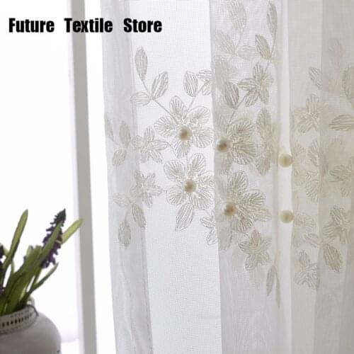 2021 New Embroidered Pearl Yarn Lace Embroidered Yarn White Curtain Window Screening Curtains for Living Dining Room Bedroom