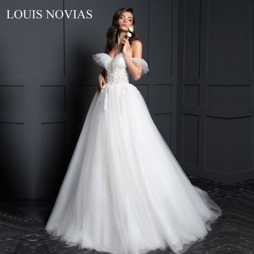 Louis Novias New Sexy Open Back Simple Sweetheart Shoulder Card Dream Brush Train Illusion Lace Wedding Dress Luxury pearl