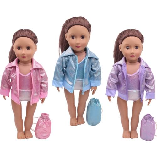 18 Inch American Doll Girls Dress Gym Suit Tracksuit Jacket + Bag Newborn Baby Toys Accessories Fit 40-43 Cm Boy Dolls Gic282