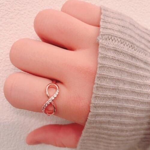 Simple Style "8" Shape RoseGold Color Fashion Jewelry Ring For Women Girl Work Party Gift ZYR407
