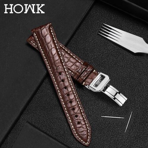 HOWK Watchband 18mm 19mm 20mm 21mm 22mm 23mm 24mm Real Leather Watch Band Alligator Round Pattern Watch Strap