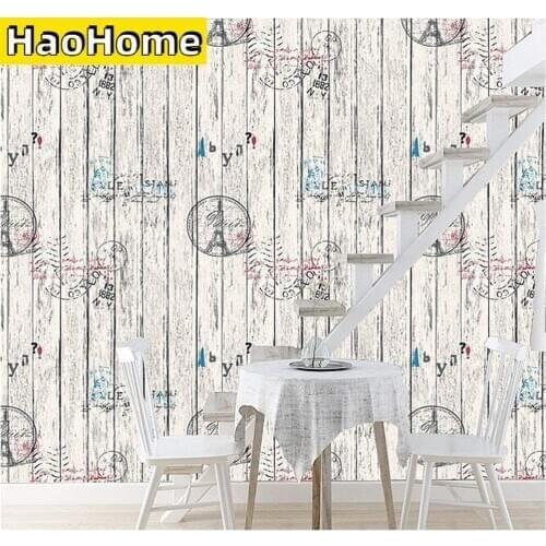 HaoHome Tower Wood Grain Vintage Peel and Stick Wallpaper Wall Paper Decorative Wood Self Adhesive WalCoverings Shelf Liner Roll