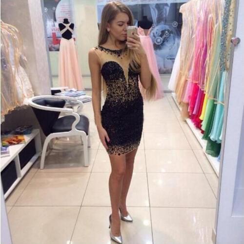 Sexy Fashion Tulle Heavy Beaded Crystal Cocktail Prom Gown robe de Scoop Neck Wedding Party Dress