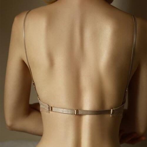 Sexy Backless Strapless Bra Push Up Plus Size Bras For Women Thin Lace Bralette Dots Mesh Lingerie Brassiere Low Back Underwear