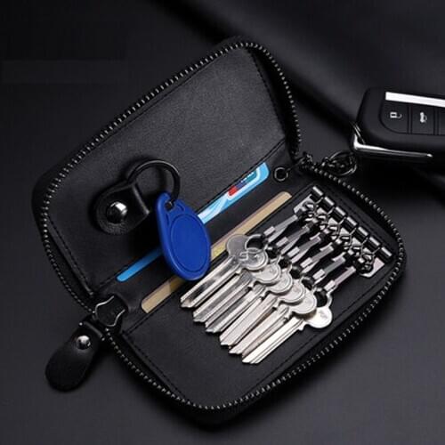 Real leather car key bag large capacity zipper bag men and women fashion waist padlock key bag couple tide card package