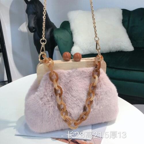 Acrylic Box Bag Bucket Bag For Women Rabbit Fur Evening Bag Ins Chain Luxury Women Handbag Banquet Party Purse Shoulder Bags