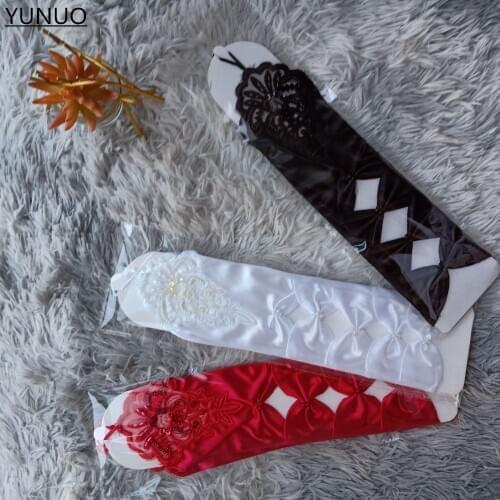 YUNUO Black Red White Ivory Wedding Gloves Fingerless Bridal Party Satin Gloves Guantes De Novia Wedding Accessories