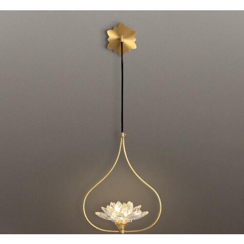 Study G9 LED Lotus wall lights for Living Room Restaurant reading lighting Chinese Copper long crystal wall sconce Lampara Pared