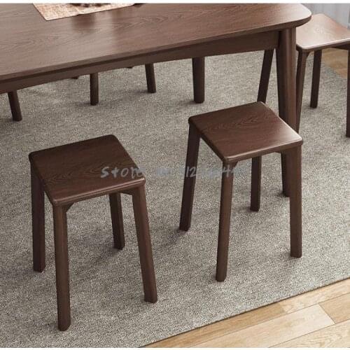 Solid wood stool household square stool living room can accommodate stacked stools dining table high stool wooden stool simple