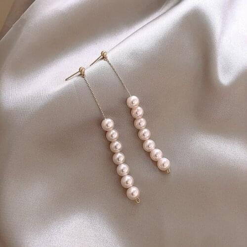 Temperament Long Tassel Earrings Silver Plate Needle Pearl Earrings 2020 New Korean Earrings For Women