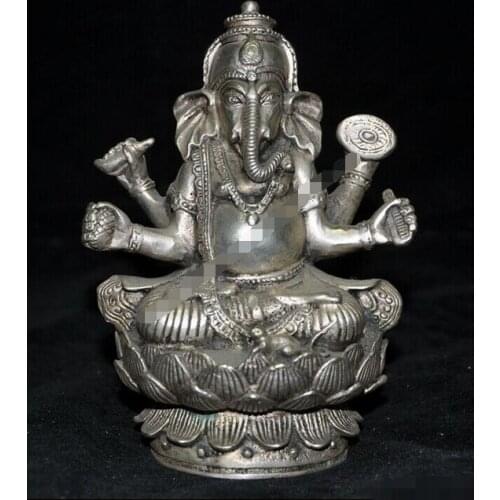 Tibetan Buddhism Tibet silver 4 arms wealth god Elephant Jambhala mammon statue