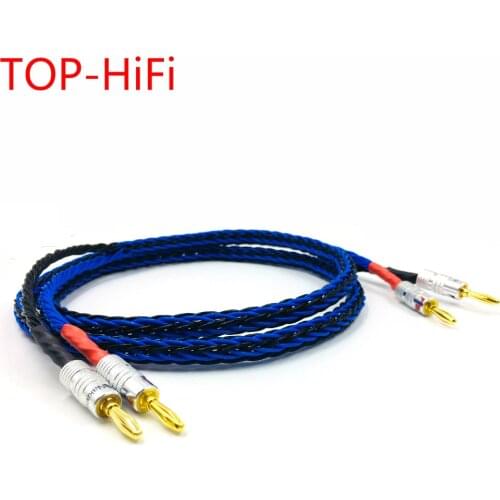 TOP-HiFi One pair 8 Cores Speaker Cable With Nakamichi 2 Banana to 2 Banana Plug 7N Single Crystal Copper Speaker Wire