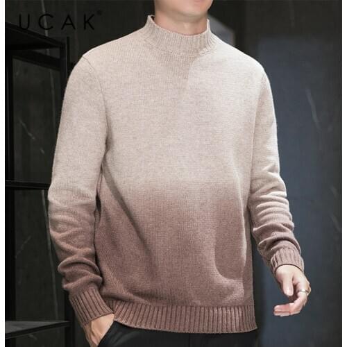 UCAK Brand Thick Needle Thickened Wool Sweater Male Clothes Gradient Wind High Quality Streetwear Knitting Pullover Homme U1019