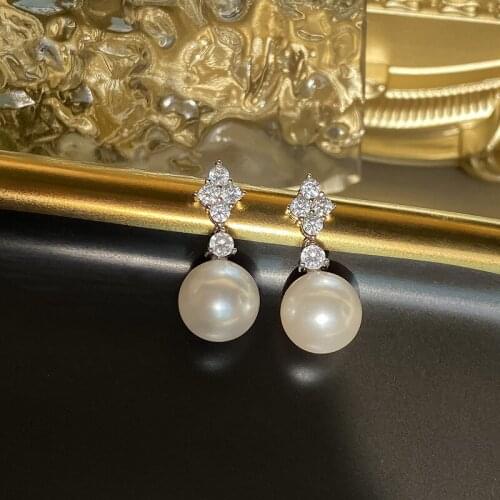 YC5242E S925 Fashion Sweet Delicacy 4A Zircon Flower Pearl Earrings GIRLS Gift Party Banquet WOMENS Jewelry Earrings 2021