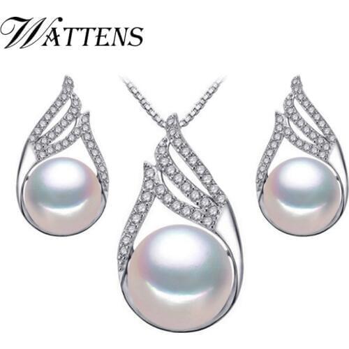 WATTENS pearl jewelry sets,natural pearls rocket shape earrings and pendant necklace women,wedding engagement jewelry for love