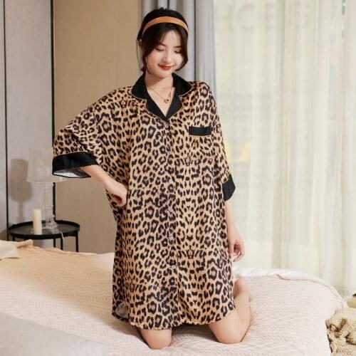 Lisacmvpnel Womens Ice Silk Leopard Pattern Nightdress Summer Fashion Sleepwear