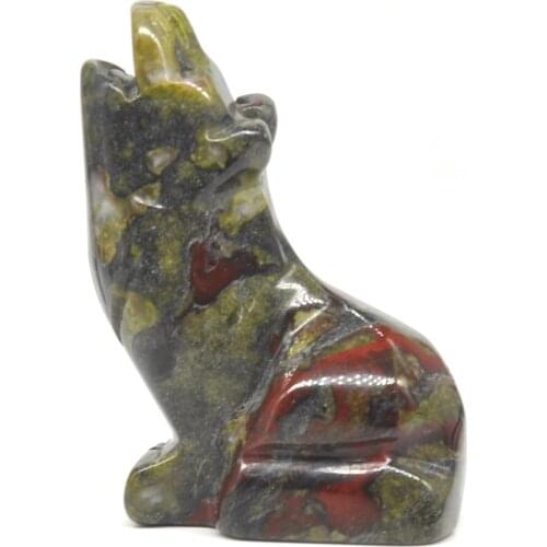 2" Wolf Statue Dragon Blood Jasper Natural Stone Carved Home Decoration Healing Crystal Reiki Animal Figurine Gemstone Ornament