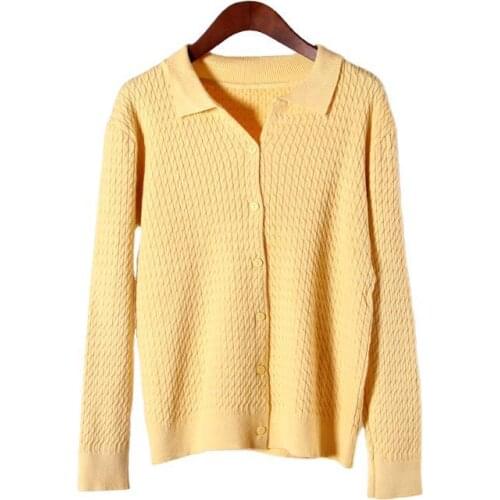 Autumn Winter New Style Knitwear Button Turn Down Collar Long-sleeved Sweater Cardigan Womens Solid Color Loose Casual Jacket