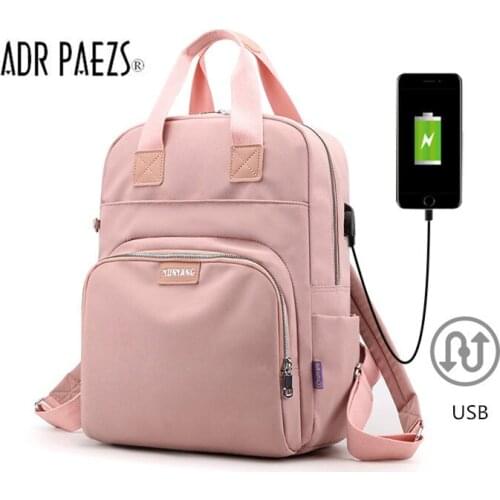Female Pink Backpack USB Charge Waterproof Laptop Backpack 14 15 Inch Back Pack Computer Bag Oxford Cloth School Bag For Teenage